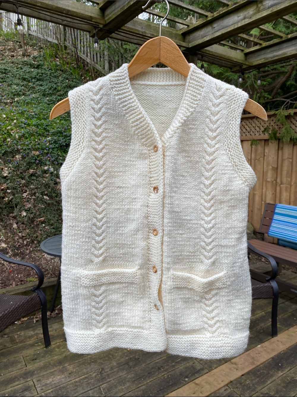 Cream Cable Knit Button Front Vest